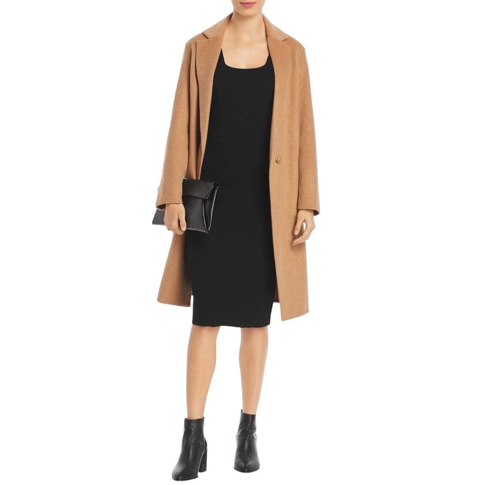 NEW VINCE Square-Neck Sleeveless Wool-Blend Midi Dress Black Size 6